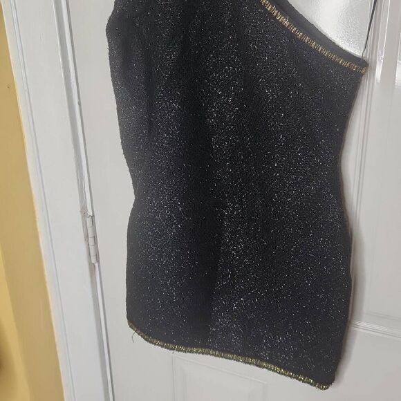 ZARA NEW WOMAN SHORT ASYMMETRIC MINI DRESS SLIT BLACK and gold women's size S - Picture 4 of 5